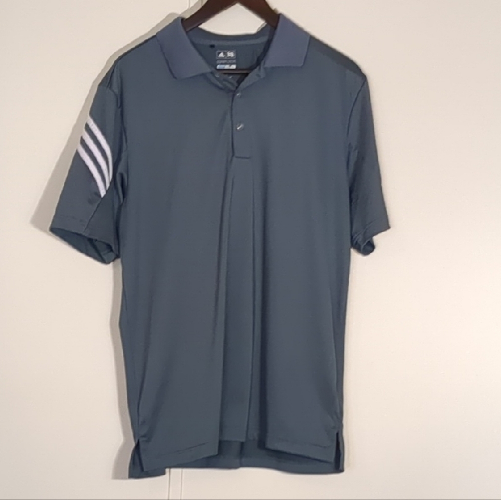 Adidas Men's Dark Gray Polo with Striped Sleeve Golf Sports Athletic